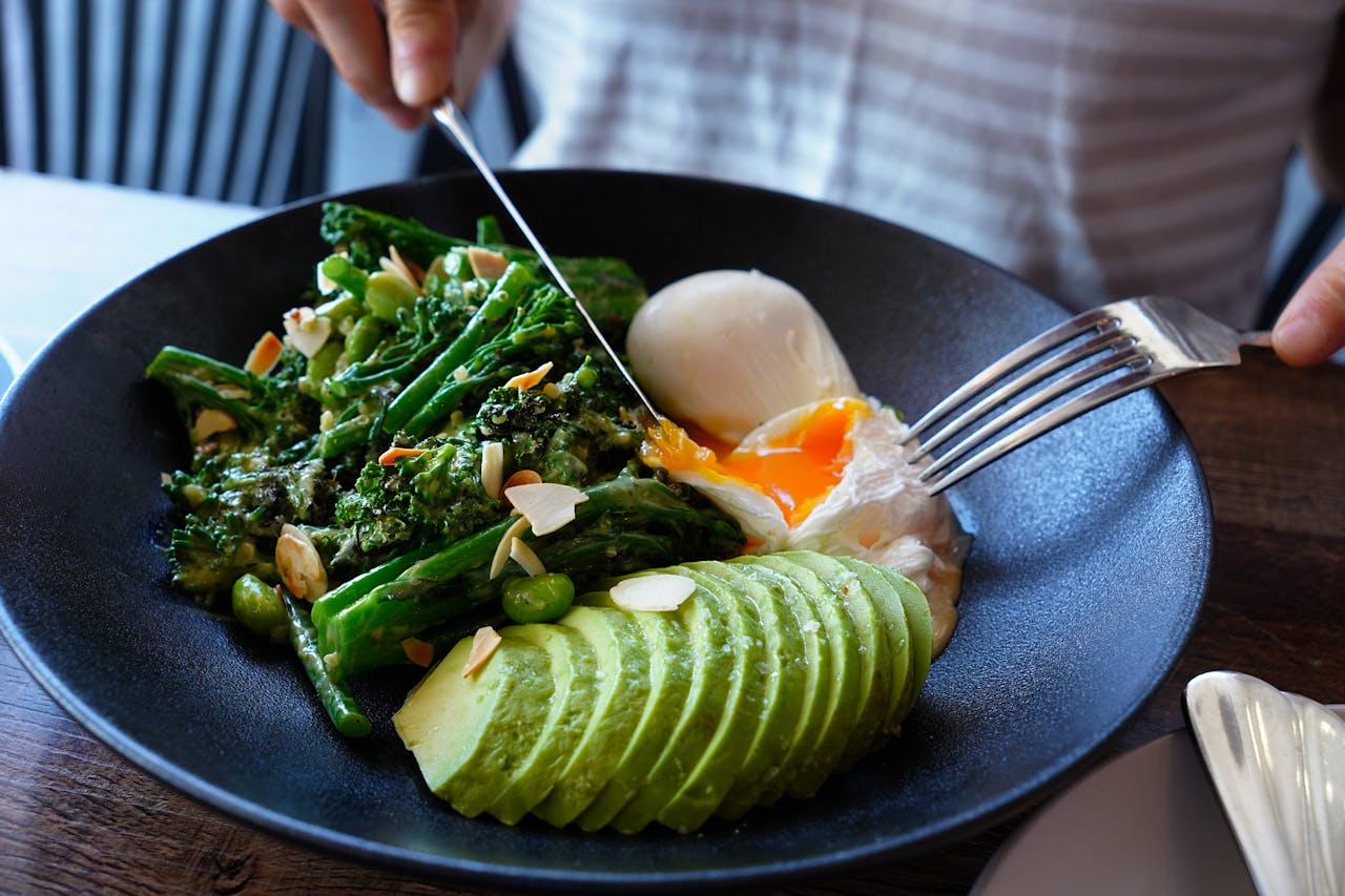 Broccolini with Delicious Brunch with Poached Egg and Avocado